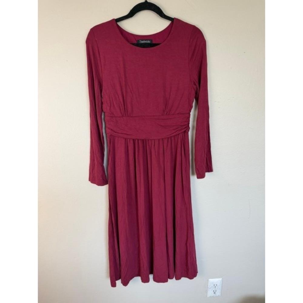 Chadwicks Womens Petite Small Berry Red Long Sleeve Empire Waist Midi Dress PS